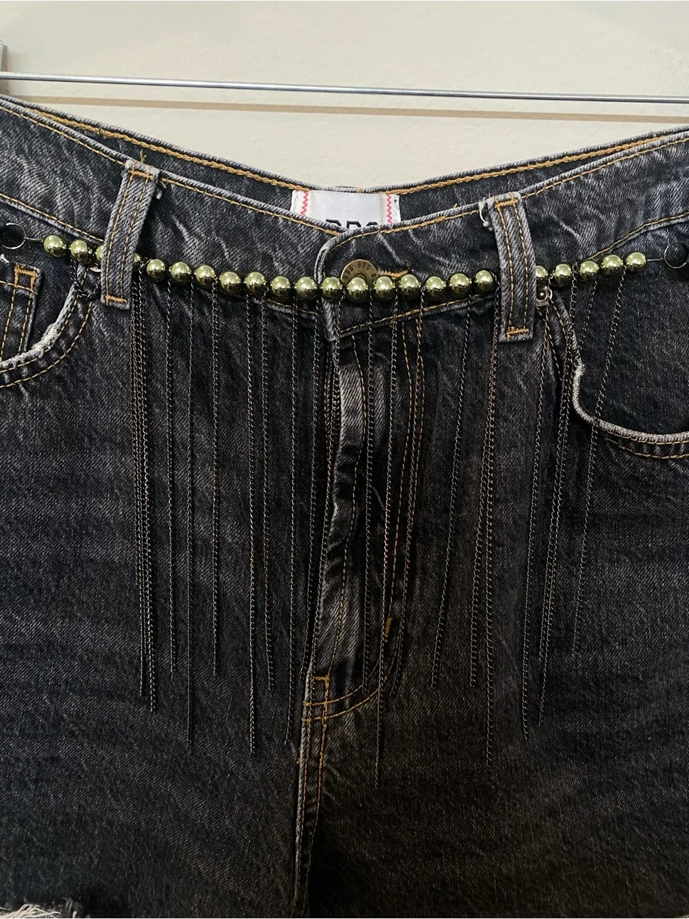Vintage Y2K Black Ribbon w/ Silver Beaded Fringe Belt - Festival Whimsigoth Boho